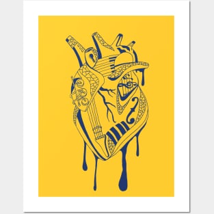 Navy Gold Musical Heart Posters and Art